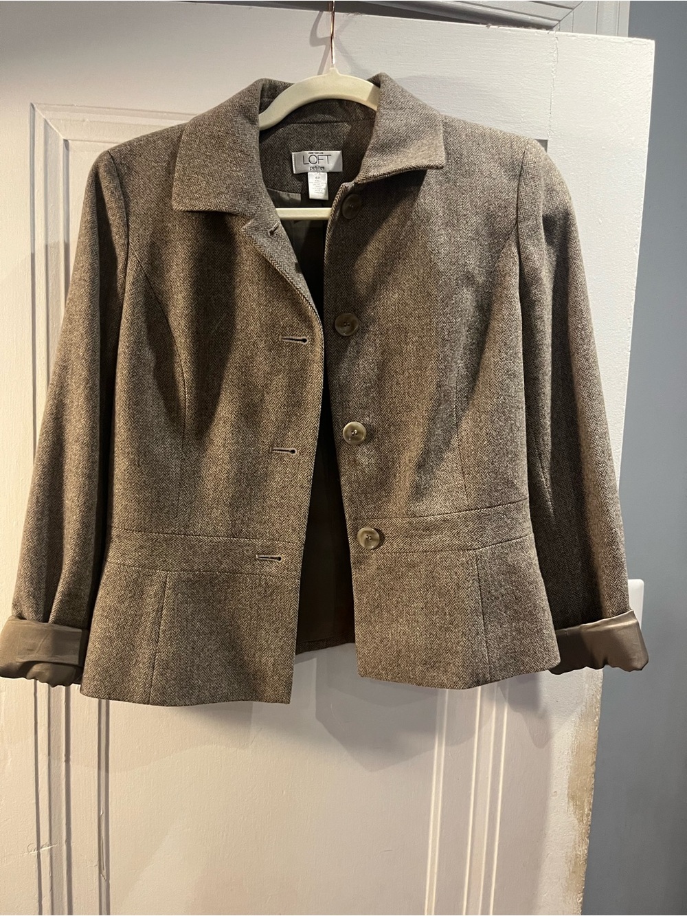 LOFT Button-Front Brown Wool Blazer, boxy fit